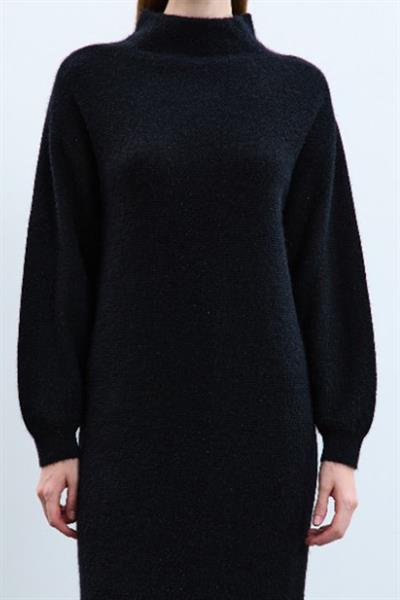 Платье с пайетками и полосатой вязкой из смеси органического хлопка ELB10854SİYAH