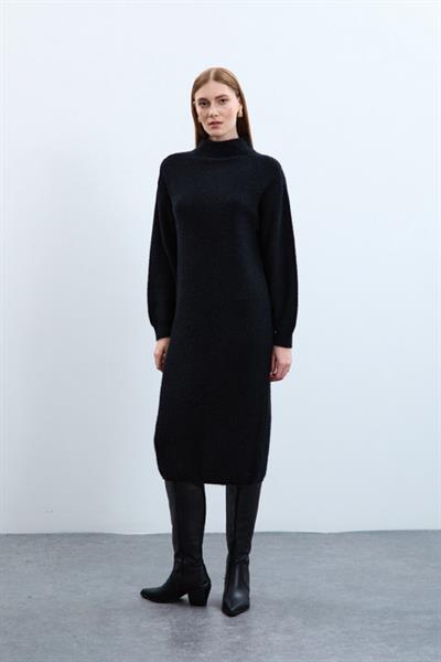 Платье с пайетками и полосатой вязкой из смеси органического хлопка ELB10854SİYAH