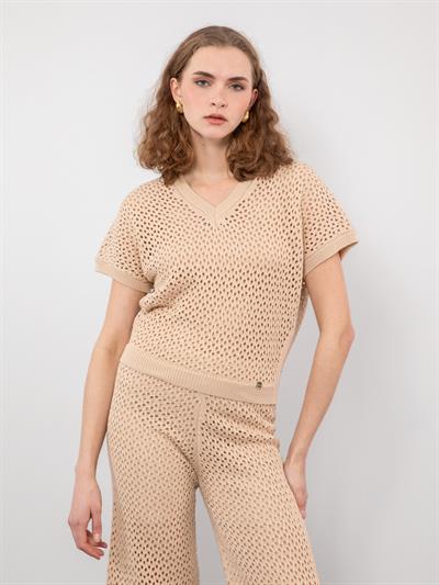 Ажурный свитер из смеси органического хлопка с V-образным вырезом KZK8050BEJ