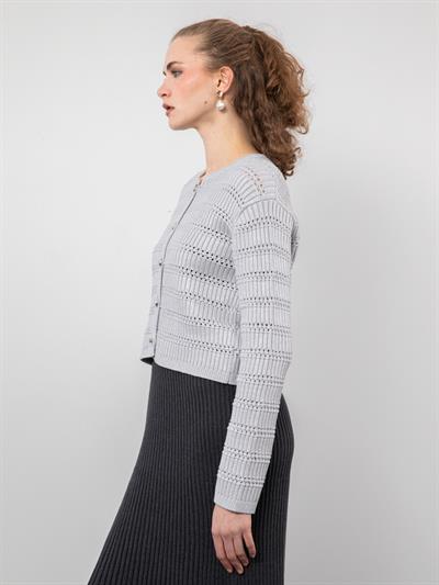 Кардиган из смесового органического хлопка с позолоченными пуговицами HRK9804GRI