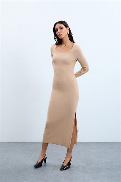 Платье с пайетками из органического хлопка и разрезами ELB10578BEJ