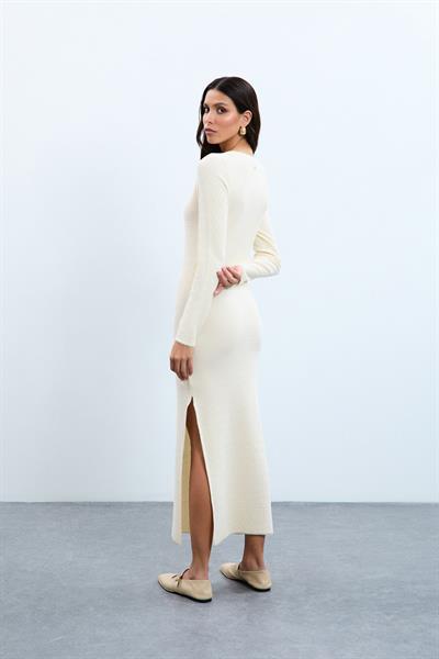 Платье с пайетками из органического хлопка и разрезами ELB10578KEMİK