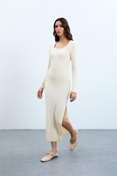 Платье с пайетками из органического хлопка и разрезами ELB10578KEMİK