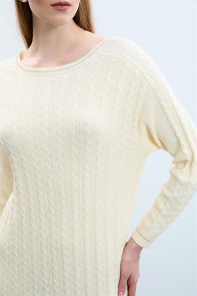 Платье из органического хлопка с разрезами и деталью на спине ELB10582KEMİK