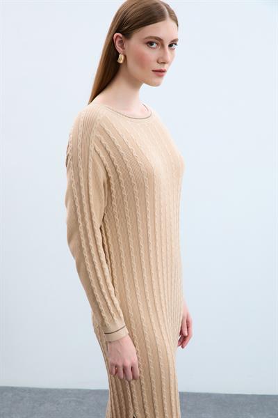 Платье из органического хлопка с разрезами и деталью на спине ELB10582BEJ