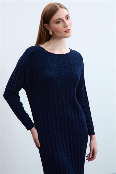 Платье из органического хлопка с разрезами и деталью на спине ELB10582LACİVERT