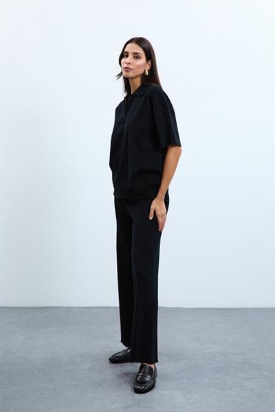 Брюки С Высокой Талией Из Смеси Органического Хлопка PNT10814 SİYAH