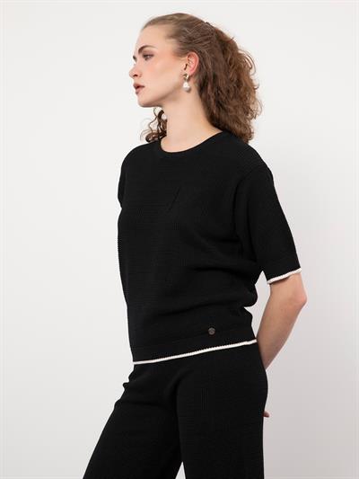 Свитер из смесового органического хлопка с деталями контрастного цвета KZK9314SIYAH