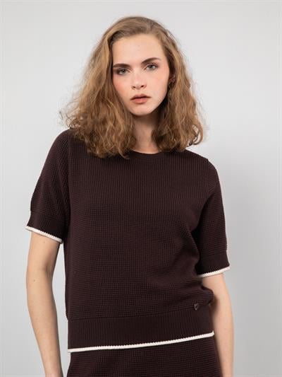 Свитер из смесового органического хлопка с деталями контрастного цвета KZK9498KAHVE