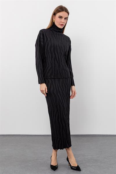 Свитер С Высоким Воротником Из Смеси Органического Хлопка И Шерсти С Металлизированными Нитями KZK9922 SİYAH