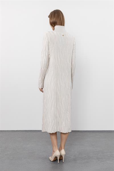 Платье с высоким воротником из смеси органического хлопка и шерсти с металлическими нитями ELB9920KEMİK