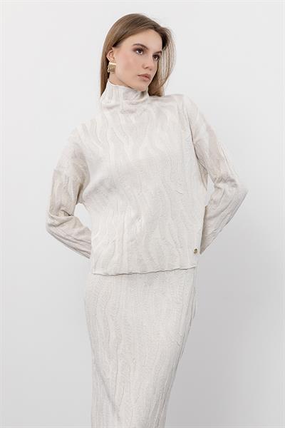 Свитер С Высоким Воротником Из Смеси Органического Хлопка И Шерсти С Металлизированными Нитями KZK9922 KEMİK