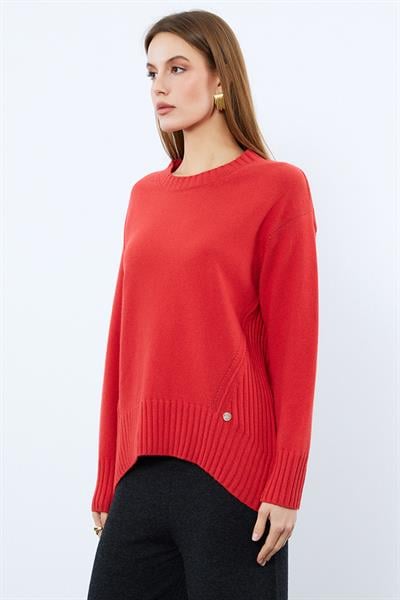 Свитер С Вязаным Узором И Круглым Воротником Из Смеси Органического Хлопка И Шерсти KZK10064 NAR ÇİÇEĞİ