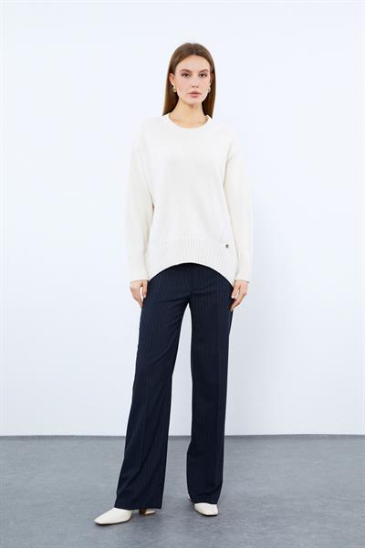 Свитер С Вязаным Узором И Круглым Воротником Из Смеси Органического Хлопка И Шерсти KZK10064 KEMİK