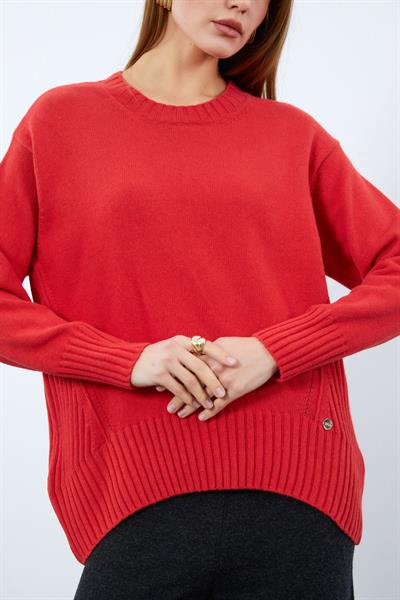 Свитер С Вязаным Узором И Круглым Воротником Из Смеси Органического Хлопка И Шерсти KZK10064 NAR ÇİÇEĞİ