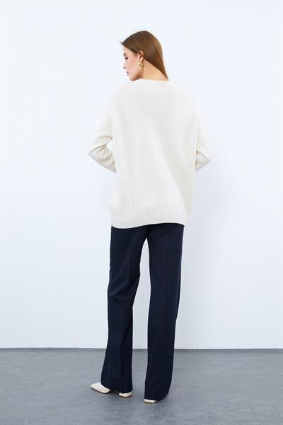 Свитер С Вязаным Узором И Круглым Воротником Из Смеси Органического Хлопка И Шерсти KZK10064 KEMİK