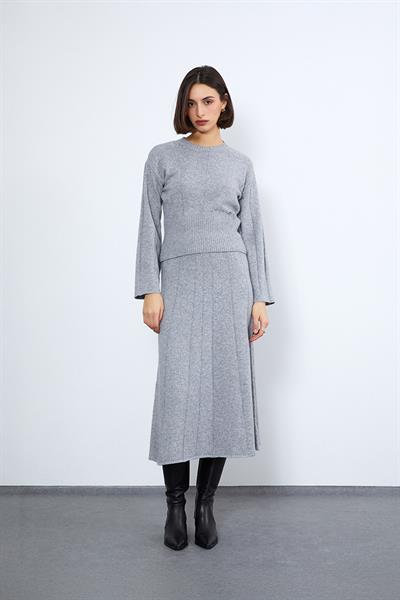 Миди-юбка с полосками из органической шерсти и органического хлопка ETK10130GRİ