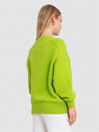 Свитер с V-образным вырезом из смеси органической шерсти и хлопка KZK8706FISTIKYESILI