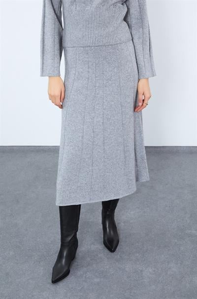 Миди-юбка с полосками из органической шерсти и органического хлопка ETK10130GRİ