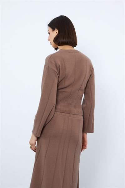 Свитер с полосками из органической шерсти и органического хлопка KZK10130VİZON