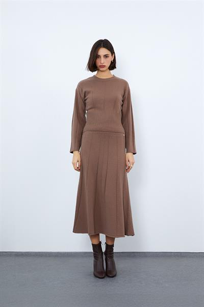 Свитер с полосками из органической шерсти и органического хлопка KZK10130VİZON