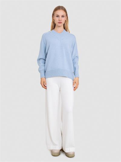 Свитер с V-образным вырезом из смеси органической шерсти и хлопка KZK8706MAVI