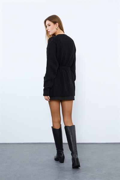 Кардиган с карманами из органической шерсти и органического хлопка HRK9210SİYAH