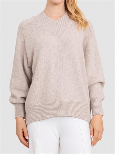 Свитер с V-образным вырезом из смеси органической шерсти и хлопка KZK8706BEJ