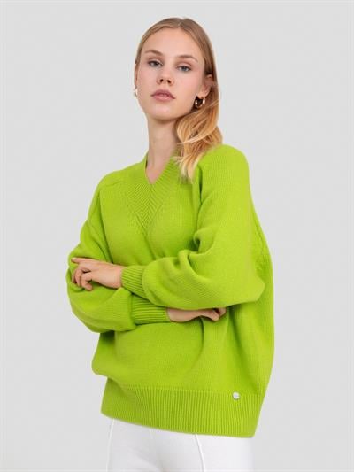 Свитер с V-образным вырезом из смеси органической шерсти и хлопка KZK8706FISTIKYESILI