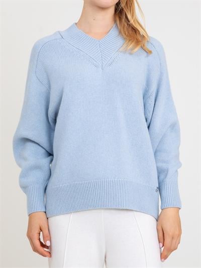 Свитер с V-образным вырезом из смеси органической шерсти и хлопка KZK8706MAVI