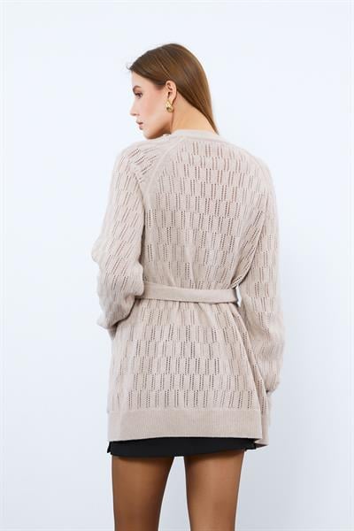 Кардиган с карманами из органической шерсти и органического хлопка HRK9210AÇIKBEJ