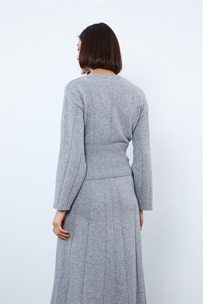 Свитер с полосками из органической шерсти и органического хлопка KZK10130GRİ