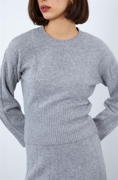 Свитер с полосками из органической шерсти и органического хлопка KZK10130GRİ