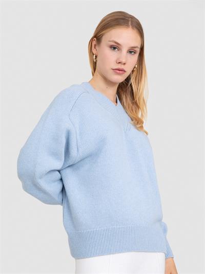 Свитер с V-образным вырезом из смеси органической шерсти и хлопка KZK8706MAVI