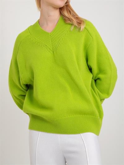 Свитер с V-образным вырезом из смеси органической шерсти и хлопка KZK8706FISTIKYESILI