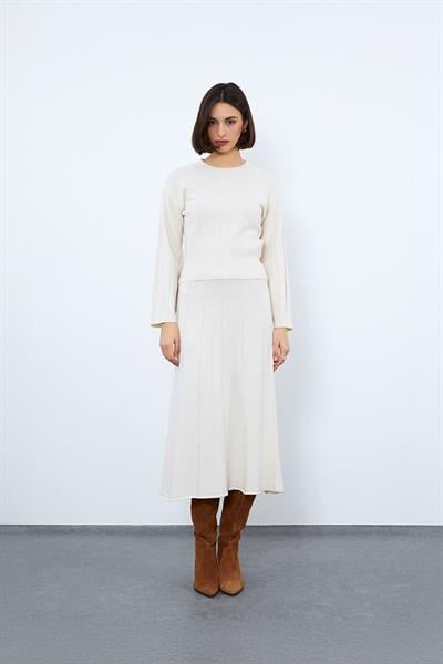 Миди-юбка с полосками из органической шерсти и органического хлопка ETK10130KEMİK