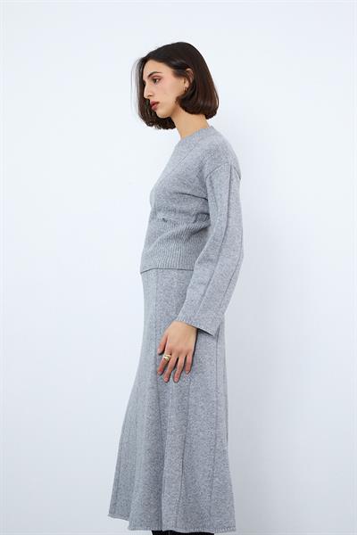 Свитер с полосками из органической шерсти и органического хлопка KZK10130GRİ