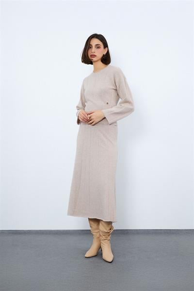 Миди-юбка с полосками из органической шерсти и органического хлопка ETK10130BEJ