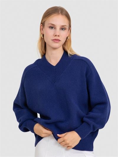 Свитер с V-образным вырезом из смеси органической шерсти и хлопка KZK8706LACIVERT