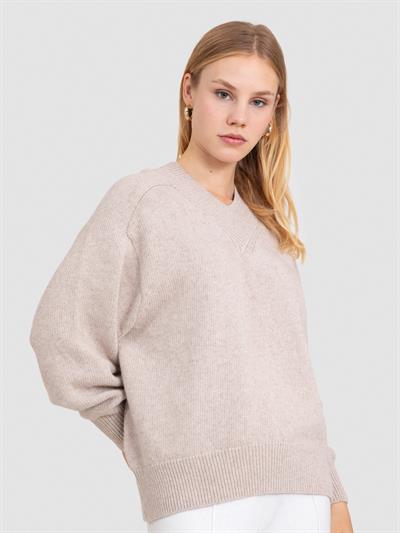 Свитер с V-образным вырезом из смеси органической шерсти и хлопка KZK8706BEJ