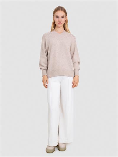 Свитер с V-образным вырезом из смеси органической шерсти и хлопка KZK8706BEJ