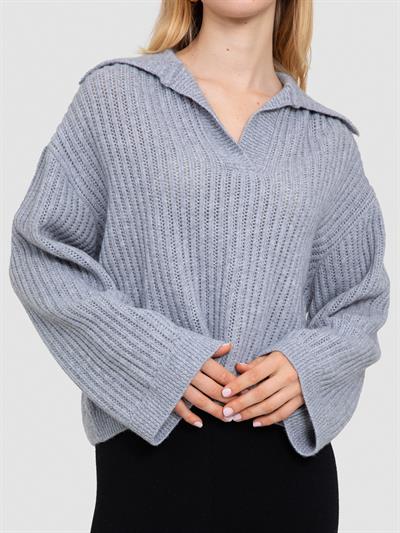 Свитер открытые бейки из смесовой органической шерсти и шерсти. KZK8130GRI