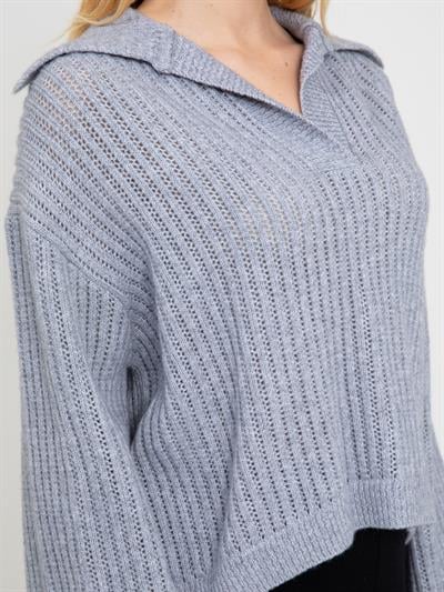 Свитер открытые бейки из смесовой органической шерсти и шерсти. KZK8130GRI