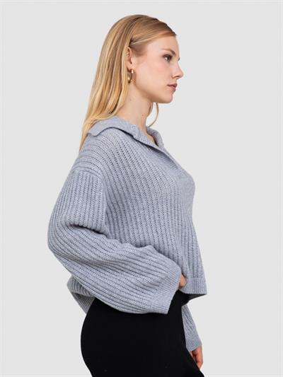 Свитер открытые бейки из смесовой органической шерсти и шерсти. KZK8130GRI