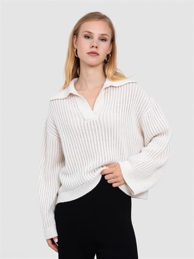 Свитер открытые бейки из смесовой органической шерсти и шерсти. KZK8130KEMIK