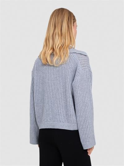 Свитер открытые бейки из смесовой органической шерсти и шерсти. KZK8130GRI