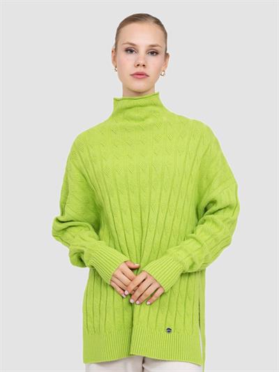 Туника с верхним воротником из смесовой органической шерсти и шерсти TNK8630FISTIKYESILI