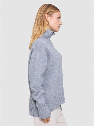 Свитер с воротником из смесовой орановой шерсти и хлопчатобумажной ткани. KZK8552GRI