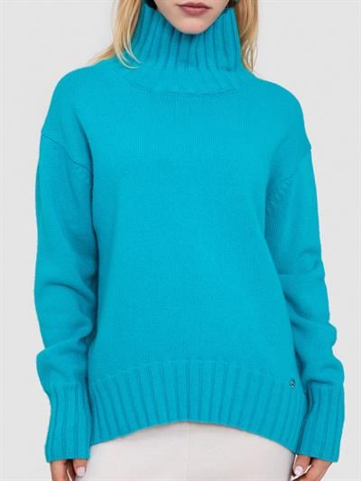 Свитер с воротником из смесовой орановой шерсти и хлопчатобумажной ткани. KZK8552TURKUAZ