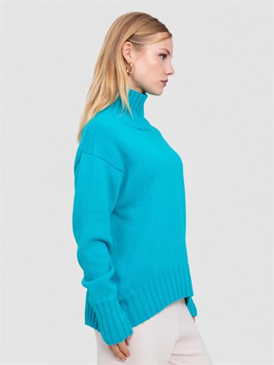 Свитер с воротником из смесовой орановой шерсти и хлопчатобумажной ткани. KZK8552TURKUAZ